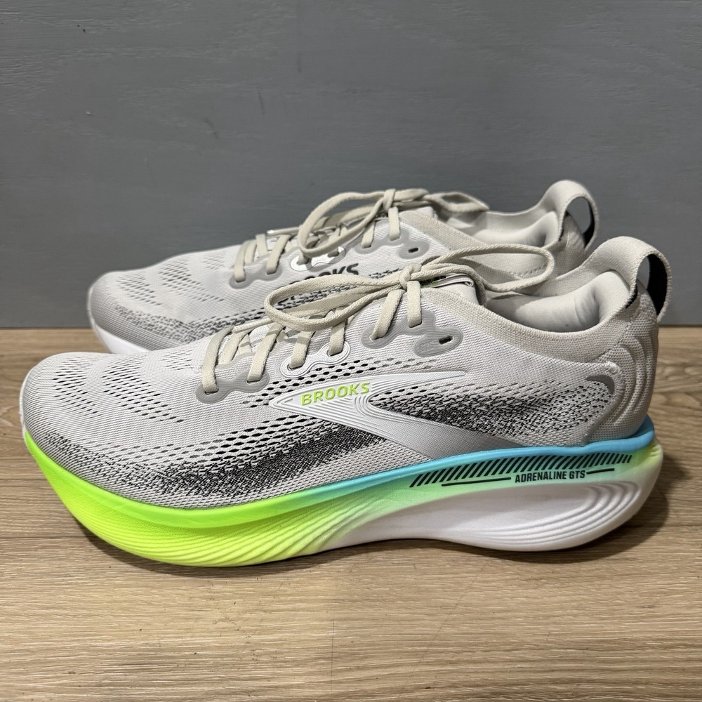 Brooks Adrenaline GTS 25 Shoes Mens Sz 11 Oyster Green Gecko Blue Running